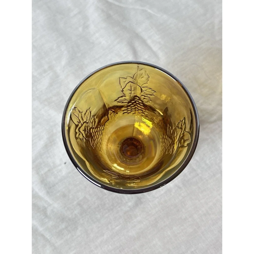 Colony Harvest Water Goblet Grapes Iridescent Glass Carnival Amber 5.25